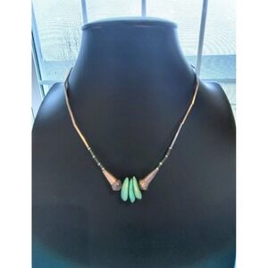 Vintage Southwestern Liquid Silver Turquoise Nugget Necklace Green Seed Bead 16"